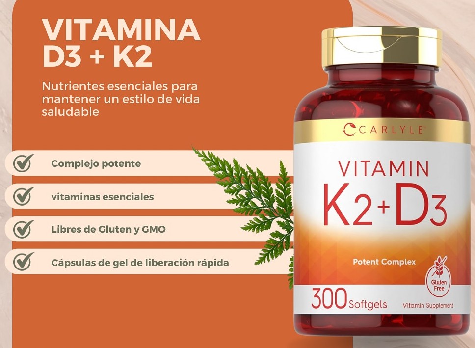 Vitamina D3 + K2 / 300 cápsulas blandas – Carlyle