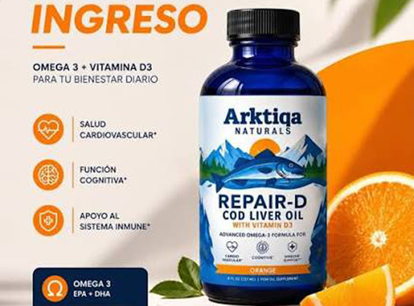Repair-D Cod Liver Oil Omega-3 + Vitamina D sabor limón de Arktiqa Naturals: beneficios