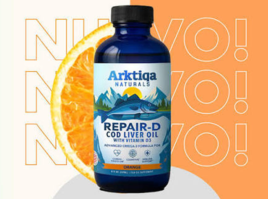 Repair-D Cod Liver Oil Omega 3 + Vitamina D sabor naranja 237 ml de Arktiqa Naturals: beneficios